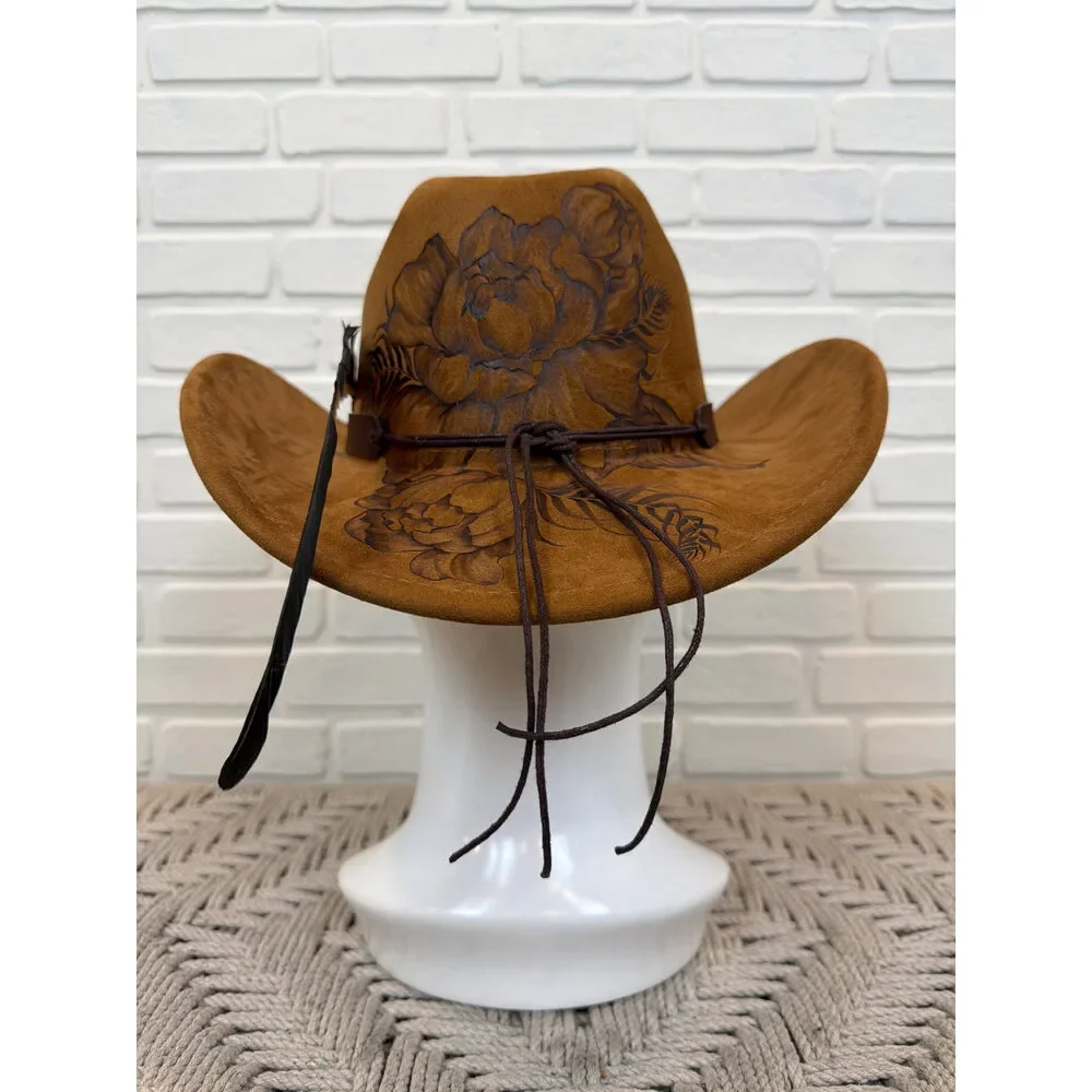 Sun Kissed Fedoras Cowgirl Hat Rust Hand-Painted Desert Western One Size